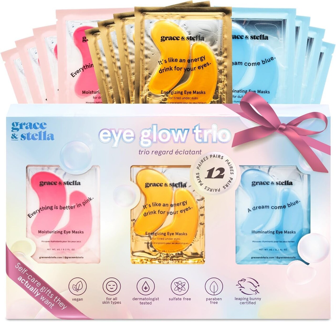 Under Eye Patches (12 pairs) Eye Masks for Puffy Eyes and Dark Circles - Graduation Gifts for Teens, Birthdays, Bachelorette Party Favors, Self Care Gifts for Women - Vegan Cruelty-Free